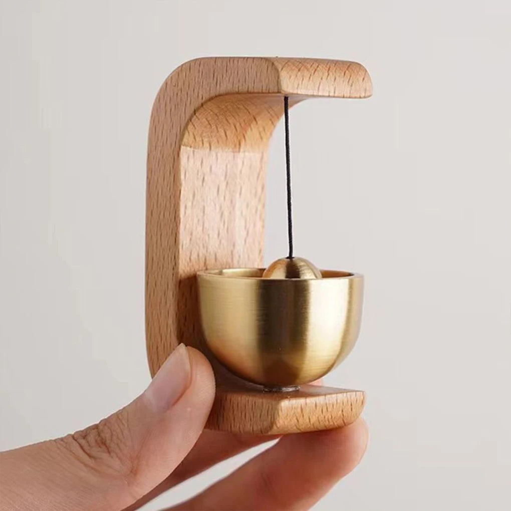 Wireless Door Chime with Brass Bell and Wooden Frame