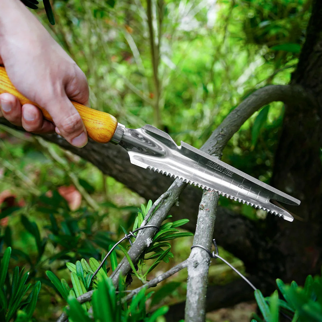 5-in-1 Stainless Steel Weed Puller Tool with Beech Handle