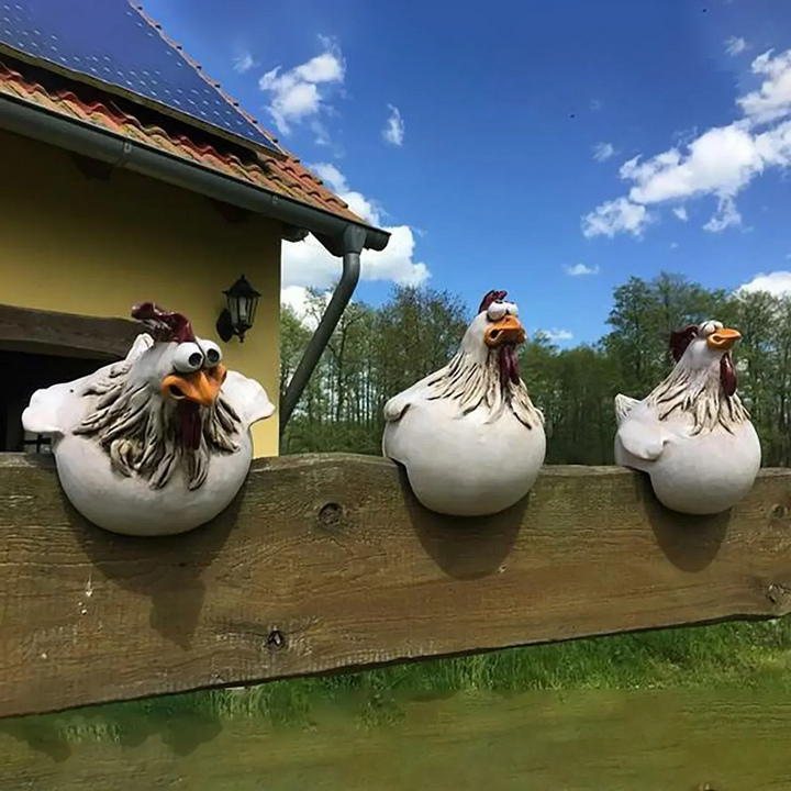 Funny Chicken Fence Decor – Resin Garden Statues